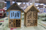 Insect Hotels On Display In A Garden Center