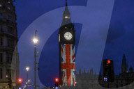 Landmarks Illuminated for VE Day 80 Celebrations in London, UK.