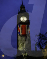 Landmarks Illuminated for VE Day 80 Celebrations in London, UK.