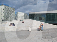 Visitors Relax On The Roof Of The Oslo Opera House