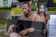 Animal Rights Protest Outside Bank Mandiri Headquarter