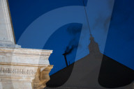  Black Smoke Emerges From The Chimney Atop The Sistine Chapel, Signaling That A New Pope Has Not Yet Been Elected By The Conclave At The Vatican On May 7, 2025. 