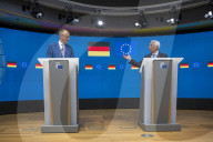 Friedrich Merz  and Antonio Costa Press Conference in Brussels