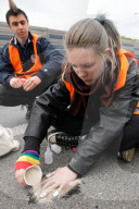 Activists Block Highway By Glueing Their Hands In Warsaw