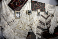 Collection of old Bulgarian towels, clothes and jewelry in Krynychne village