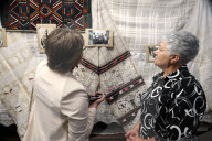 Collection of old Bulgarian towels, clothes and jewelry in Krynychne village