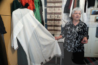 Collection of old Bulgarian towels, clothes and jewelry in Krynychne village