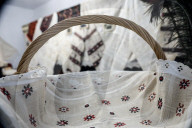 Collection of old Bulgarian towels, clothes and jewelry in Krynychne village