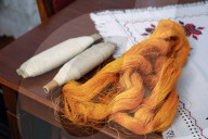 Collection of old Bulgarian towels, clothes and jewelry in Krynychne village