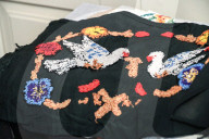 Collection of old Bulgarian towels, clothes and jewelry in Krynychne village