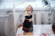 Collection of old Bulgarian towels, clothes and jewelry in Krynychne village