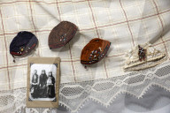 Collection of old Bulgarian towels, clothes and jewelry in Krynychne village