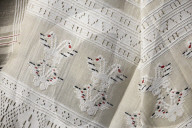 Collection of old Bulgarian towels, clothes and jewelry in Krynychne village