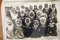 Collection of old Bulgarian towels, clothes and jewelry in Krynychne village