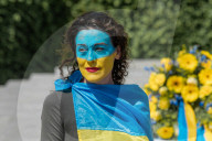 Ukraine Supporter Demonstrate At Soviet War Memorial In Berlin