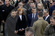 Ukrainian President Volodymyr Zelensky, French President Emmanuel Macron, And UK Prime Minister Keir Starmer Lay Flowers At The Wall Of Remembrance For Fallen Ukrainian Soldiers In Kyiv