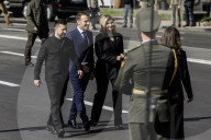French President Emmanuel Macron, UK Prime Minister Keir Starmer, German Chancellor Friedrich Merz, Polish Prime Minister Donald Tusk, Ukrainian President Volodymyr Zelensky And First Lady Of Ukraine Olena Zelenska 