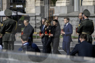 French President Emmanuel Macron, UK Prime Minister Keir Starmer, German Chancellor Friedrich Merz, Polish Prime Minister Donald Tusk, Ukrainian President Volodymyr Zelensky And First Lady Of Ukraine Olena Zelenska 
