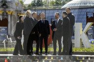 French President Emmanuel Macron, UK Prime Minister Keir Starmer, German Chancellor Friedrich Merz, Polish Prime Minister Donald Tusk, Ukrainian President Volodymyr Zelensky And First Lady Of Ukraine Olena Zelenska 