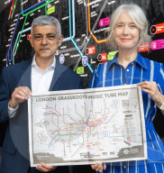 Sadiq Khan, Mayor of London, joins with music industry leaders to celebrate grassroots music with a first ever specially-designed Grassroots Music Tube map at Outernet, London, UK.