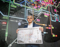 Sadiq Khan, Mayor of London, joins with music industry leaders to celebrate grassroots music with a first ever specially-designed Grassroots Music Tube map at Outernet, London, UK.