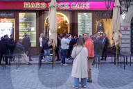 Crowd Outside Hard Rock Cafe In Prague