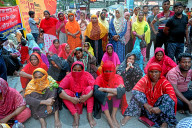 Garment Workers Sit-down Strike Demanding Their Due Wages In Dhaka