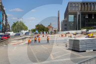 Tram Line And Square Construction At National Museum In Prague