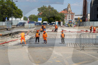 Tram Line And Square Construction At National Museum In Prague