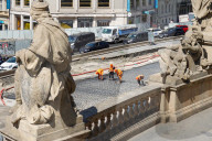 Tram Line And Square Construction At National Museum In Prague