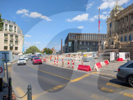 Tram Line And Square Construction At National Museum In Prague