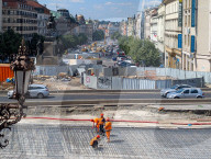Tram Line And Square Construction At National Museum In Prague