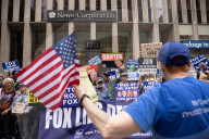 Anti-Trump, Anti-Musk Demonstrators Protest Outside Of Fox News Headquarters