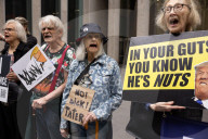 Anti-Trump, Anti-Musk Demonstrators Protest Outside Of Fox News Headquarters