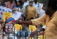 Burning Of American President Donald Trumps's Effigy In Kolkata, India