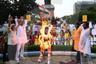 Burning Of American President Donald Trumps's Effigy In Kolkata, India