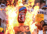 Burning Of American President Donald Trumps's Effigy In Kolkata, India