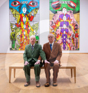 Gilbert & George ëDeath Hope Life Fearí exhibition at The Gilbert & George Centre 5a Heneage Street, London, UK.
