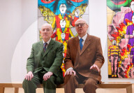 Gilbert & George ëDeath Hope Life Fearí exhibition at The Gilbert & George Centre 5a Heneage Street, London, UK.