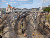 Railway Workers On Tracks By Prague Central Station