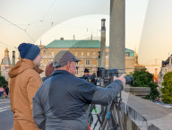 Hobby Photographers Waiting For Sunset To Capture Charles Bridge In Prague