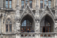 Police Officers Observe Crowd From Munich Town Hall Balcony