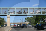 Protesters On A Highway Overpass Threaten President Donald Trump With Words 8647 On Route 4 By Bergen Town Center