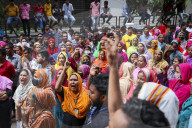 Garment Workers Sit-down Strike Demanding Their Due Wages In Dhaka