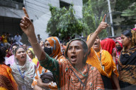Garment Workers Sit-down Strike Demanding Their Due Wages In Dhaka
