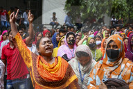 Garment Workers Sit-down Strike Demanding Their Due Wages In Dhaka
