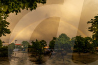 A Rainbow Appears Across The Sky  In Linköping, Sweden