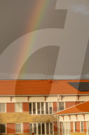 A Rainbow Appears Across The Sky  In Linköping, Sweden