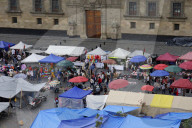 Members Of The National Coordinator Of Education Workers (CNTE) Expand Their Encampment In Mexico City's Zócalo
