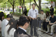 Lee Jun-seok Campaigns At Gyeongui Line Forest Park In Seoul